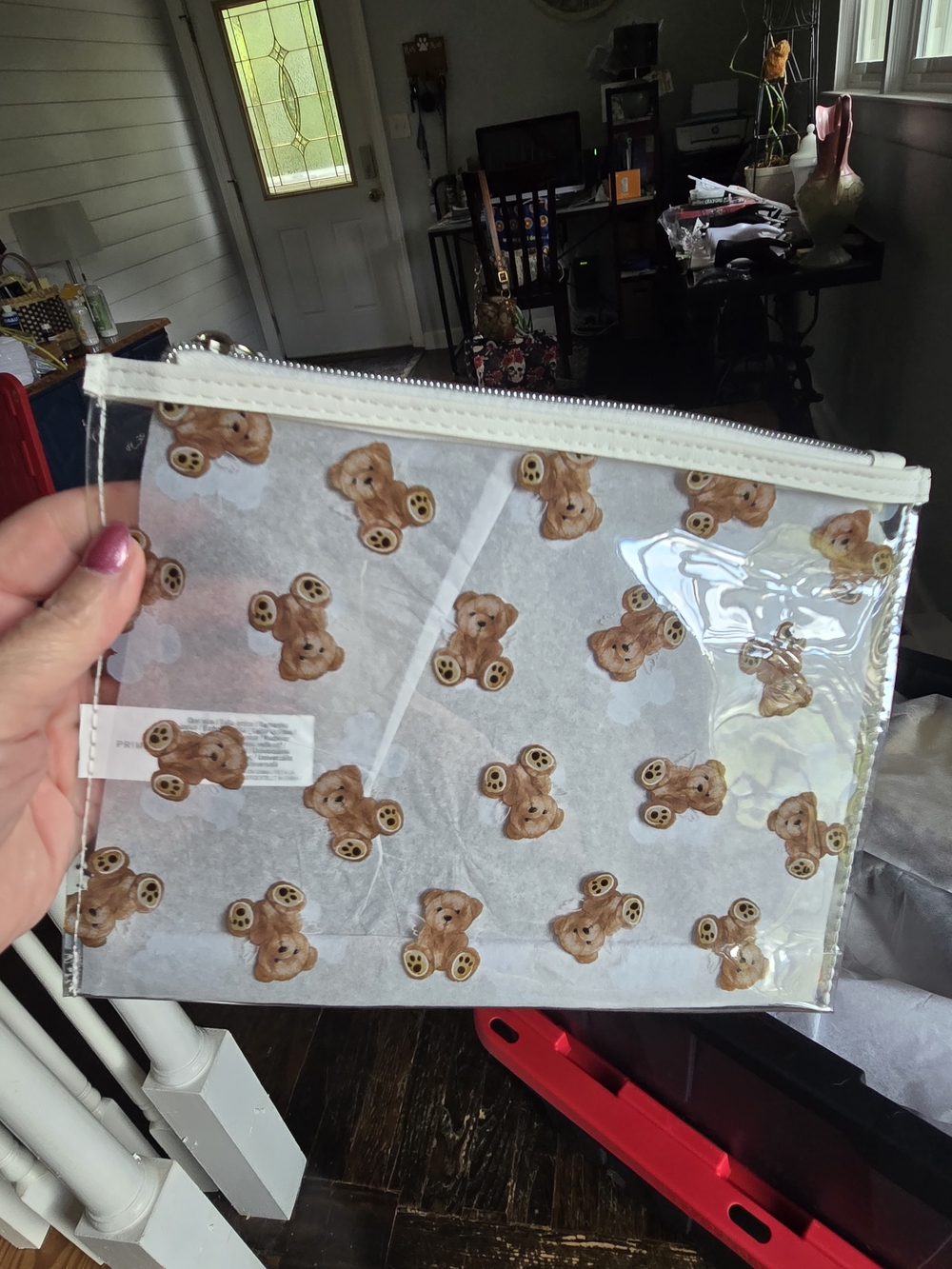 Primark Clear Teddy Bear Print Cosmetic Pouch - White